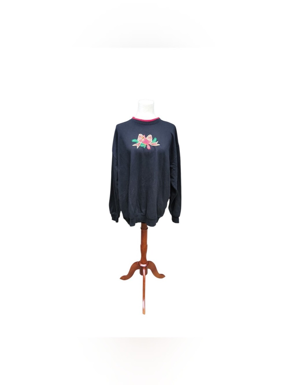 VTG M&C Sportswear Sweatshirt Womens XL Christmas Bird cardinal Black Red 90s